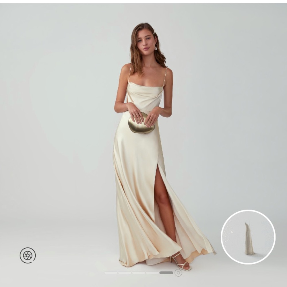 NWT Fame and Partners Strappy Draped Gown in Champagne size 0/XS